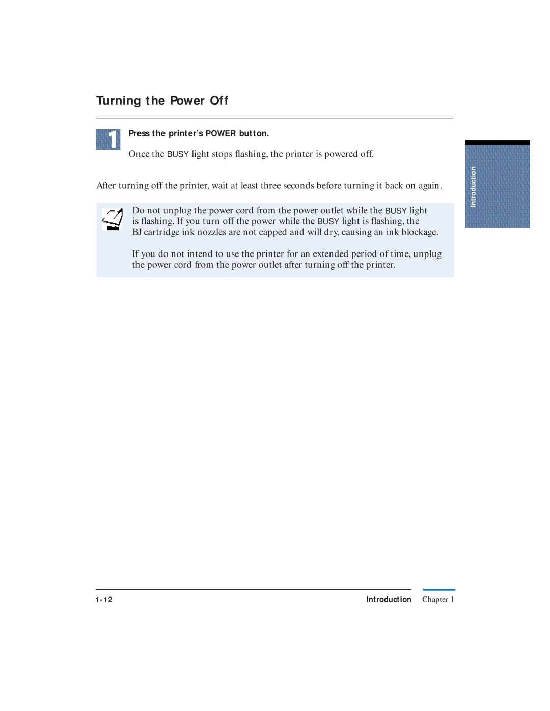 Canon LR1 user manual Turning the Power Off, Press the printer’s Power button 