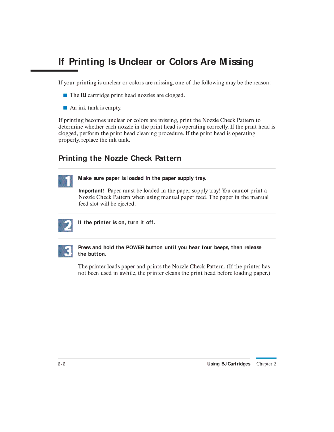 Canon LR1 user manual If Printing Is Unclear or Colors Are Missing, Printing the Nozzle Check Pattern 