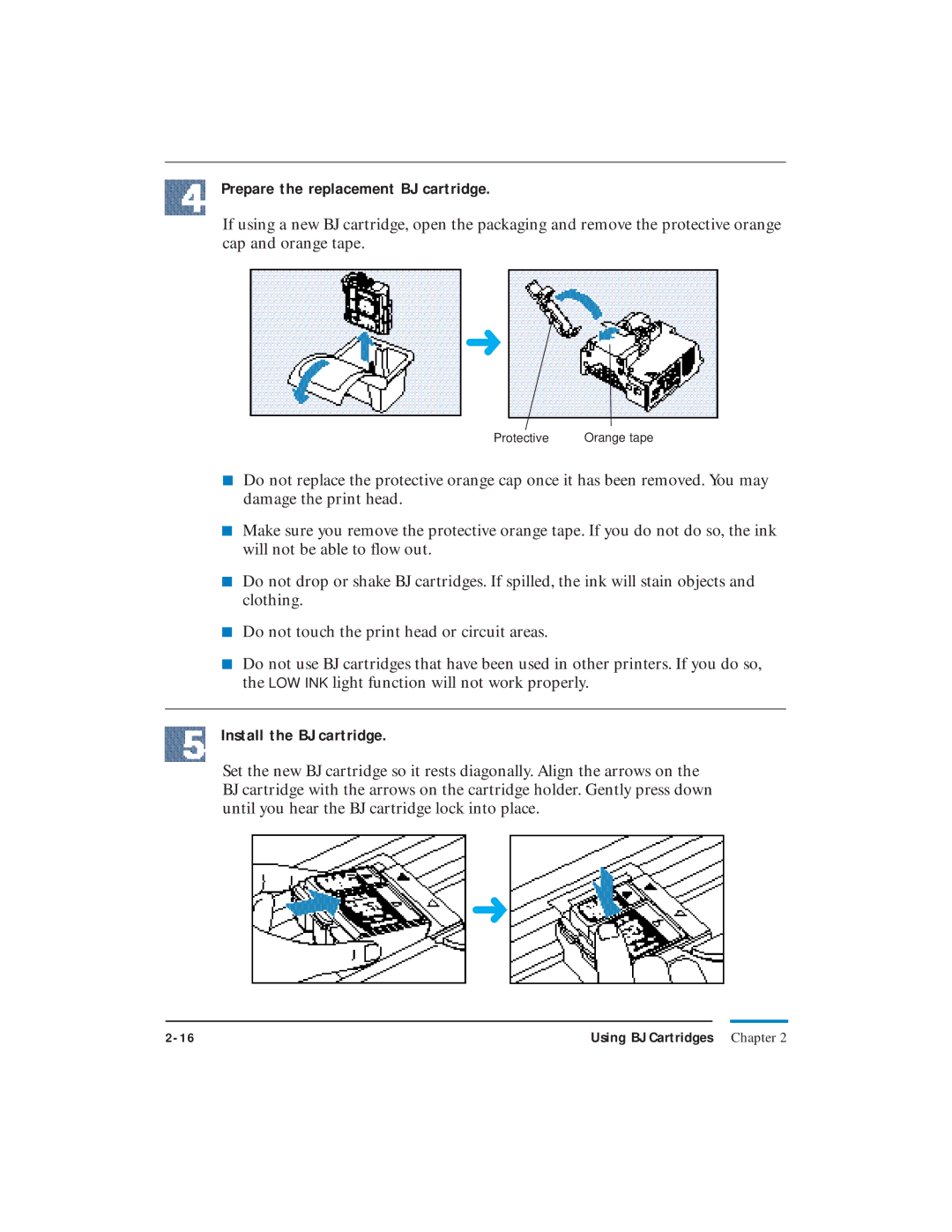 Canon LR1 user manual Prepare the replacement BJ cartridge, Install the BJ cartridge 