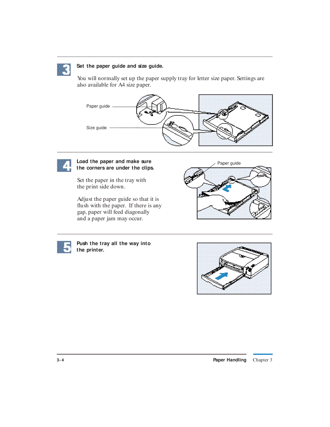 Canon LR1 user manual Set the paper guide and size guide, Push the tray all the way into the printer 