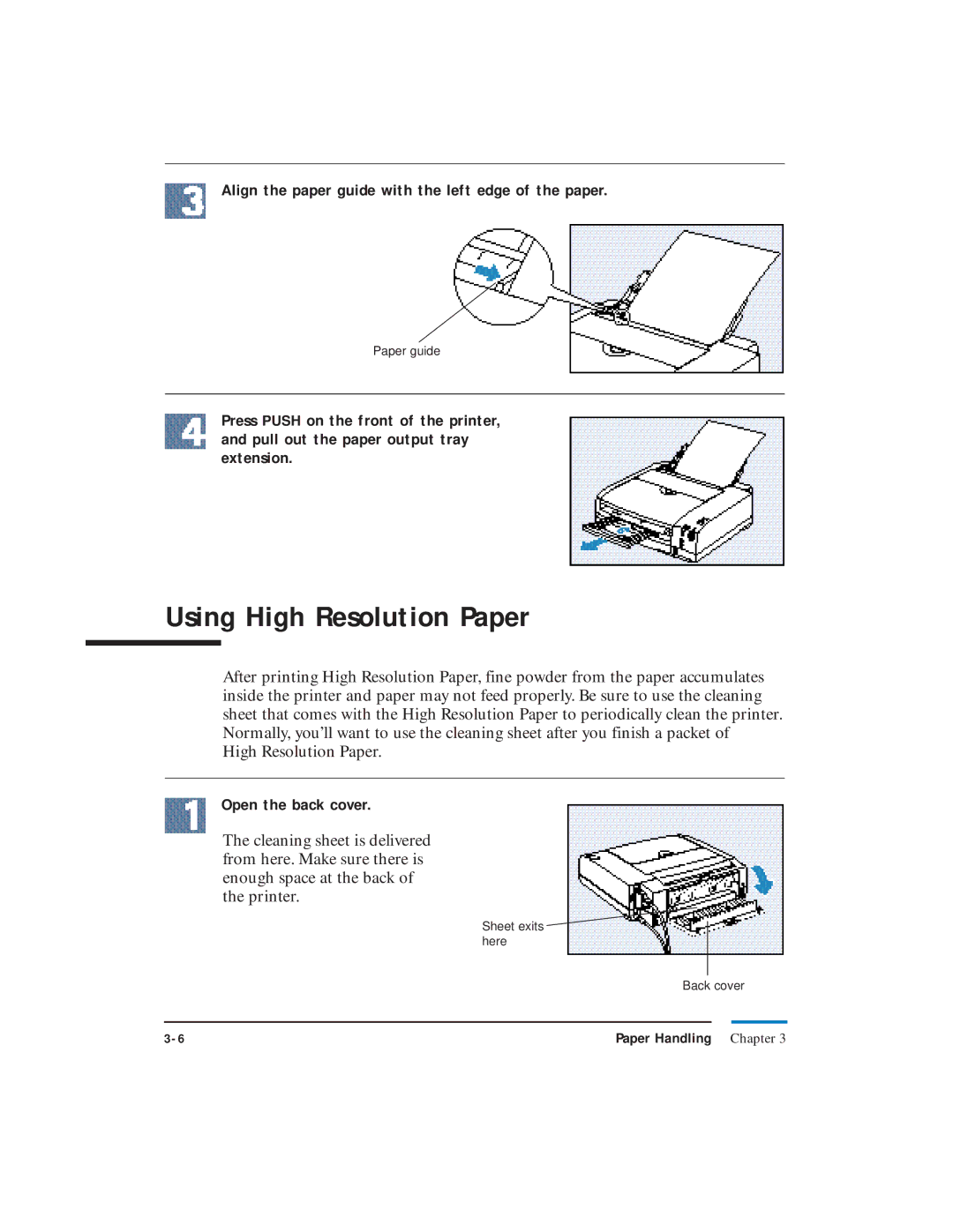 Canon LR1 Using High Resolution Paper, Align the paper guide with the left edge of the paper, Open the back cover 