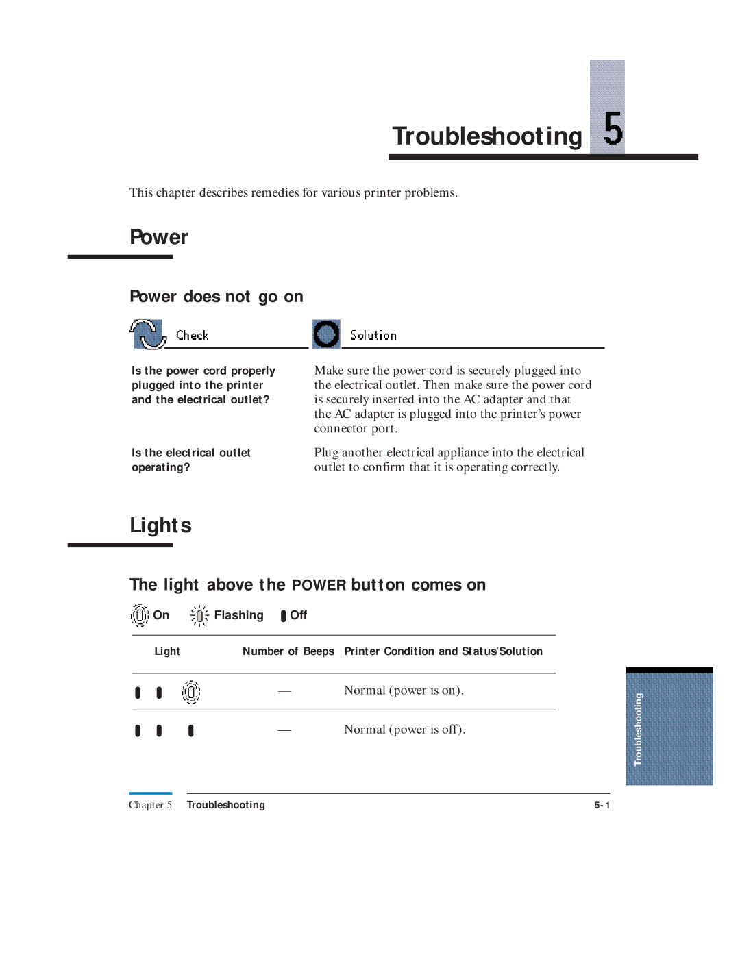 Canon LR1 user manual Troubleshooting, Lights, Power does not go on, Light above the Power button comes on 