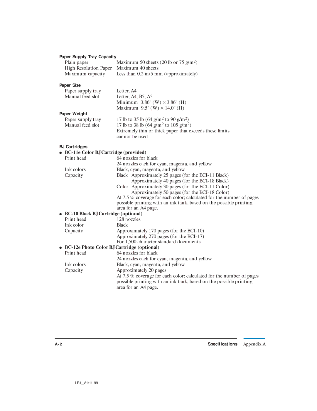 Canon LR1 user manual Paper Size 