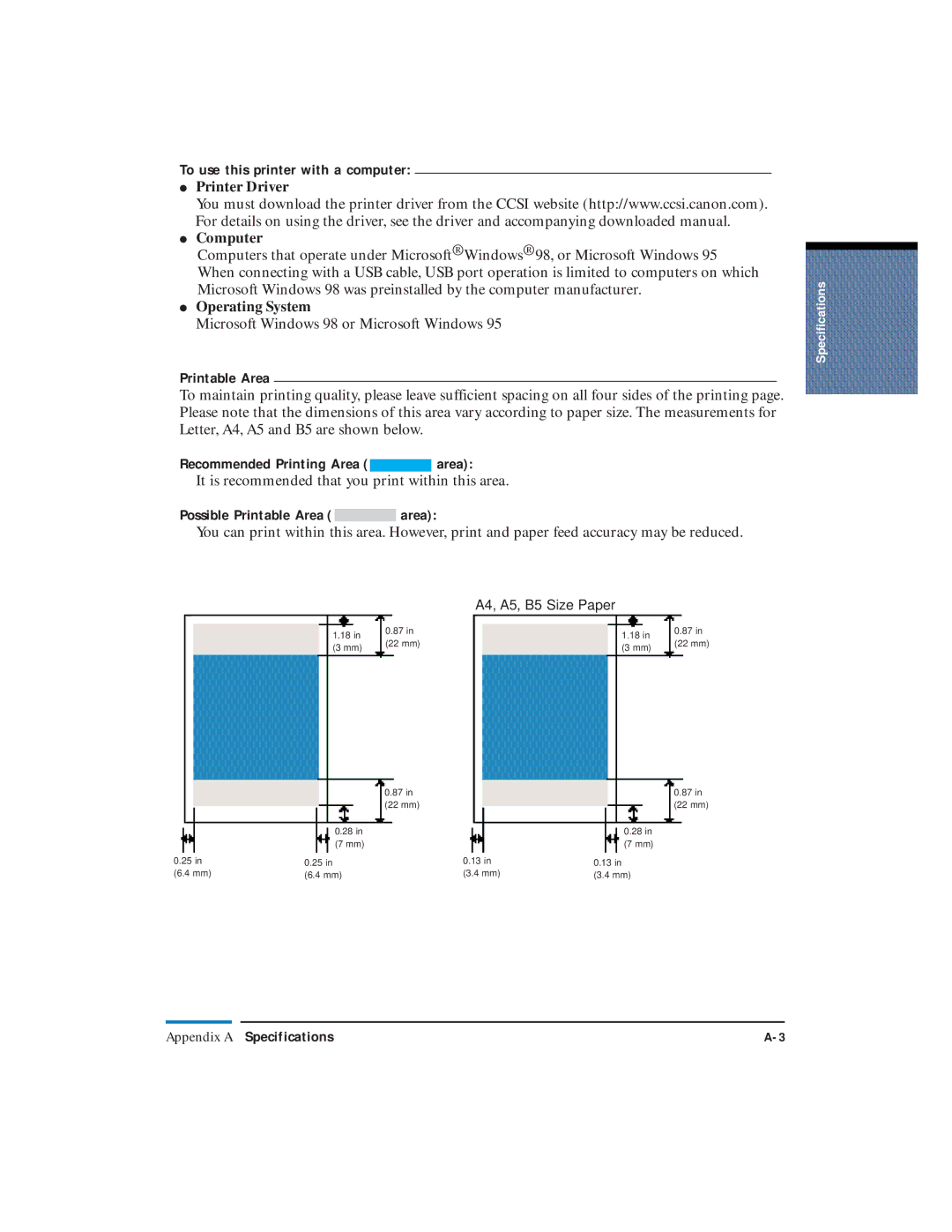 Canon LR1 user manual Recommended Printing Area area 