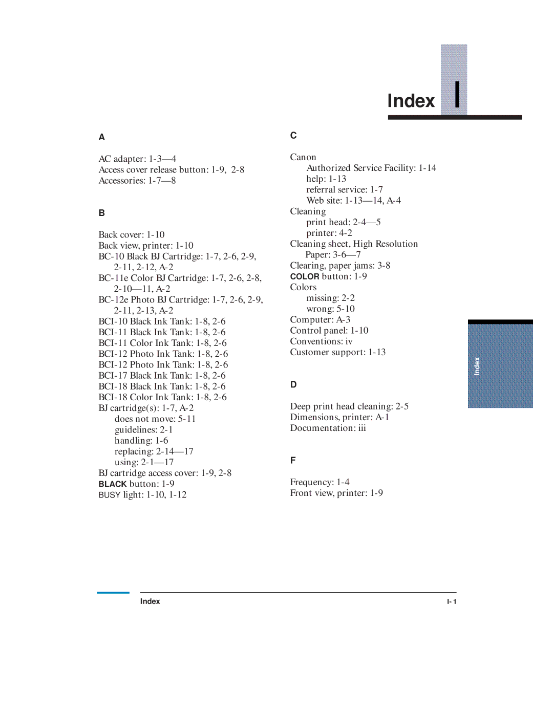 Canon LR1 user manual Index 