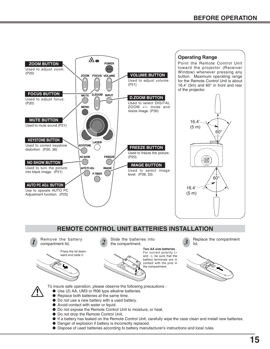 Canon LV-5200 owner manual Remote Control Unit Batteries Installation 