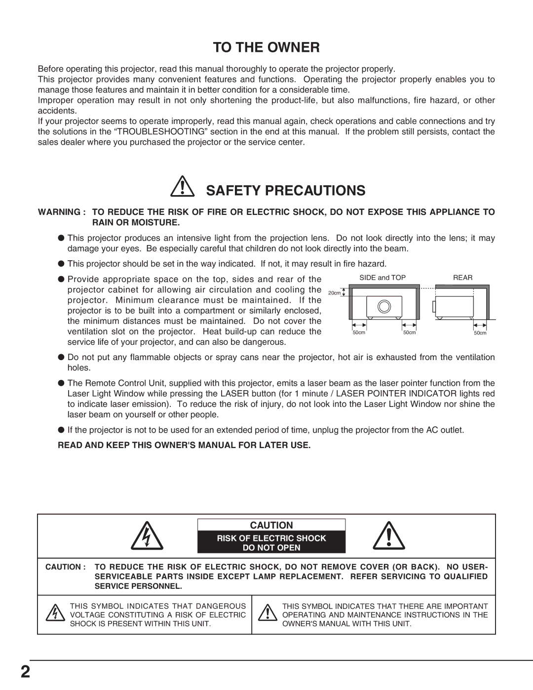 Canon LV-5200 owner manual To the Owner 