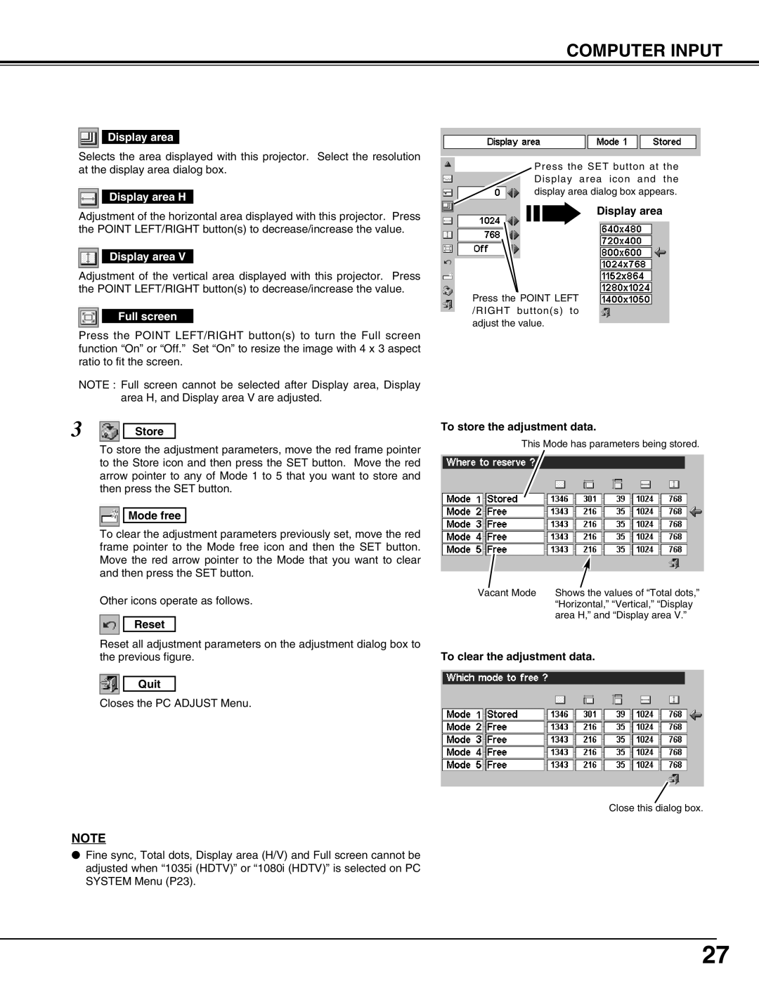 Canon LV-5200 owner manual Display area H, Full screen 