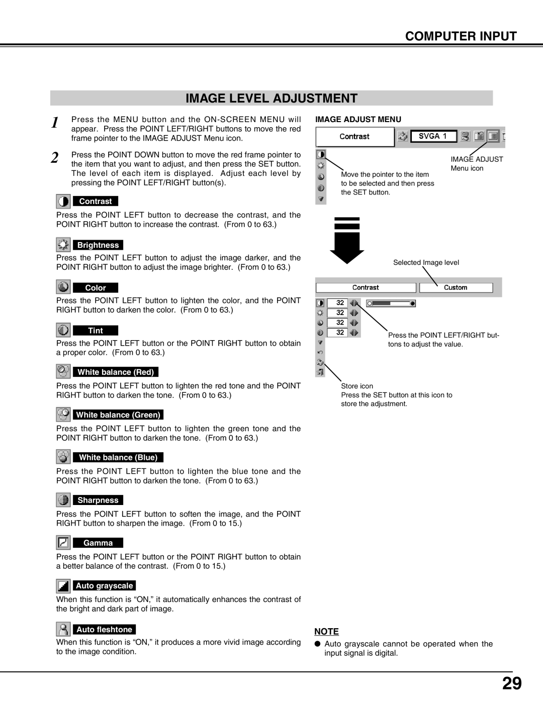 Canon LV-5200 owner manual Computer Input Image Level Adjustment, Image Adjust Menu 