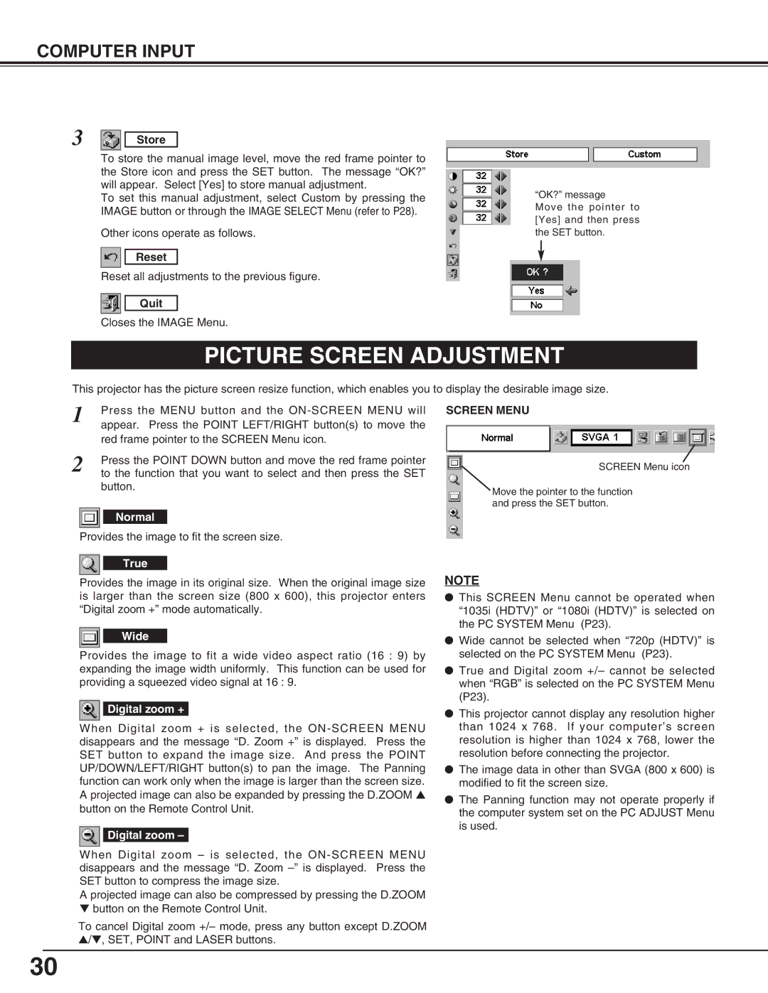 Canon LV-5200 owner manual Picture Screen Adjustment, Screen Menu 