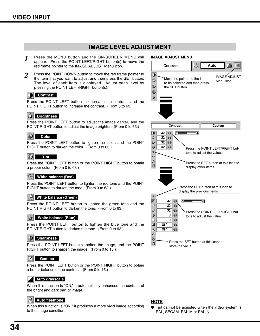 Canon LV-5200 owner manual Video Input Image Level Adjustment, Image Adjust Menu 