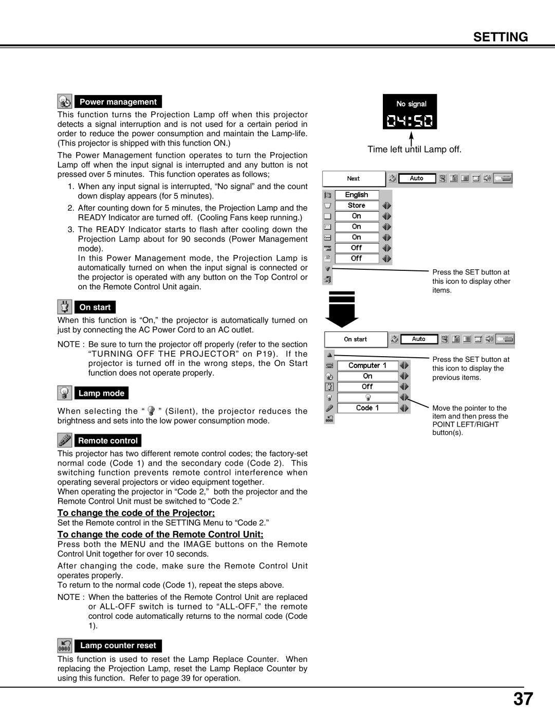 Canon LV-5200 owner manual To change the code of the Projector, To change the code of the Remote Control Unit 