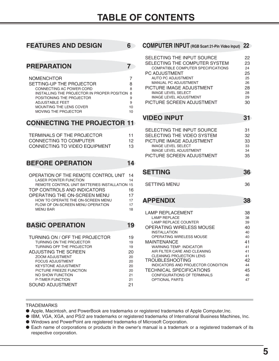 Canon LV-5200 owner manual Table of Contents 