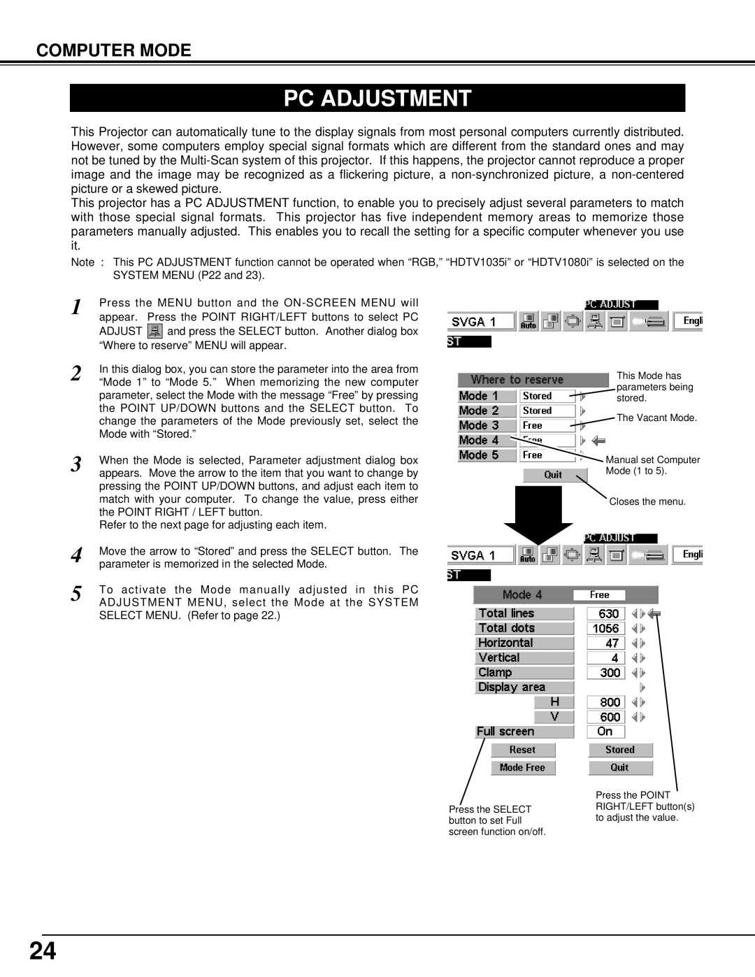 Canon LV-7105 owner manual PC Adjustment 