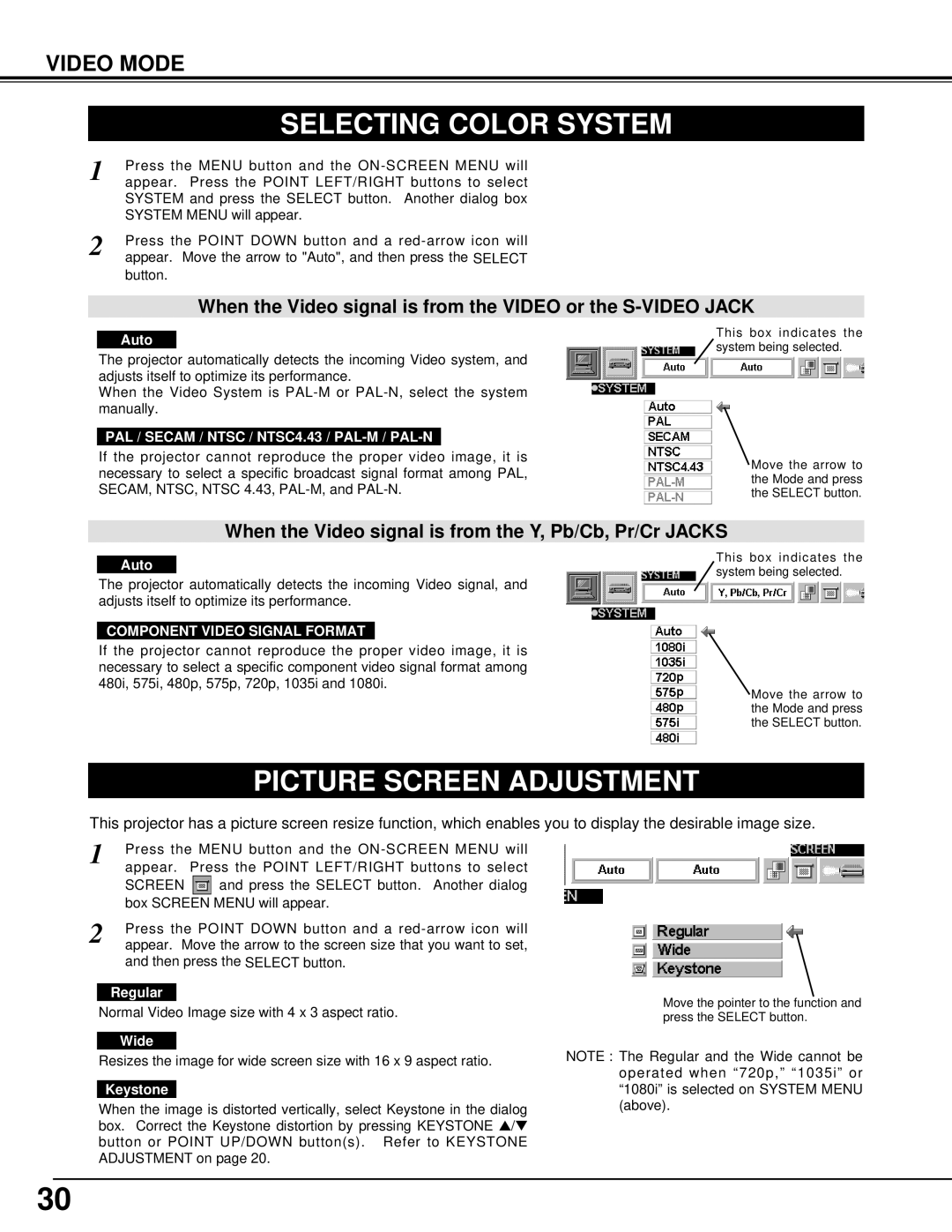 Canon LV-7105 owner manual Selecting Color System, Regular, Wide 