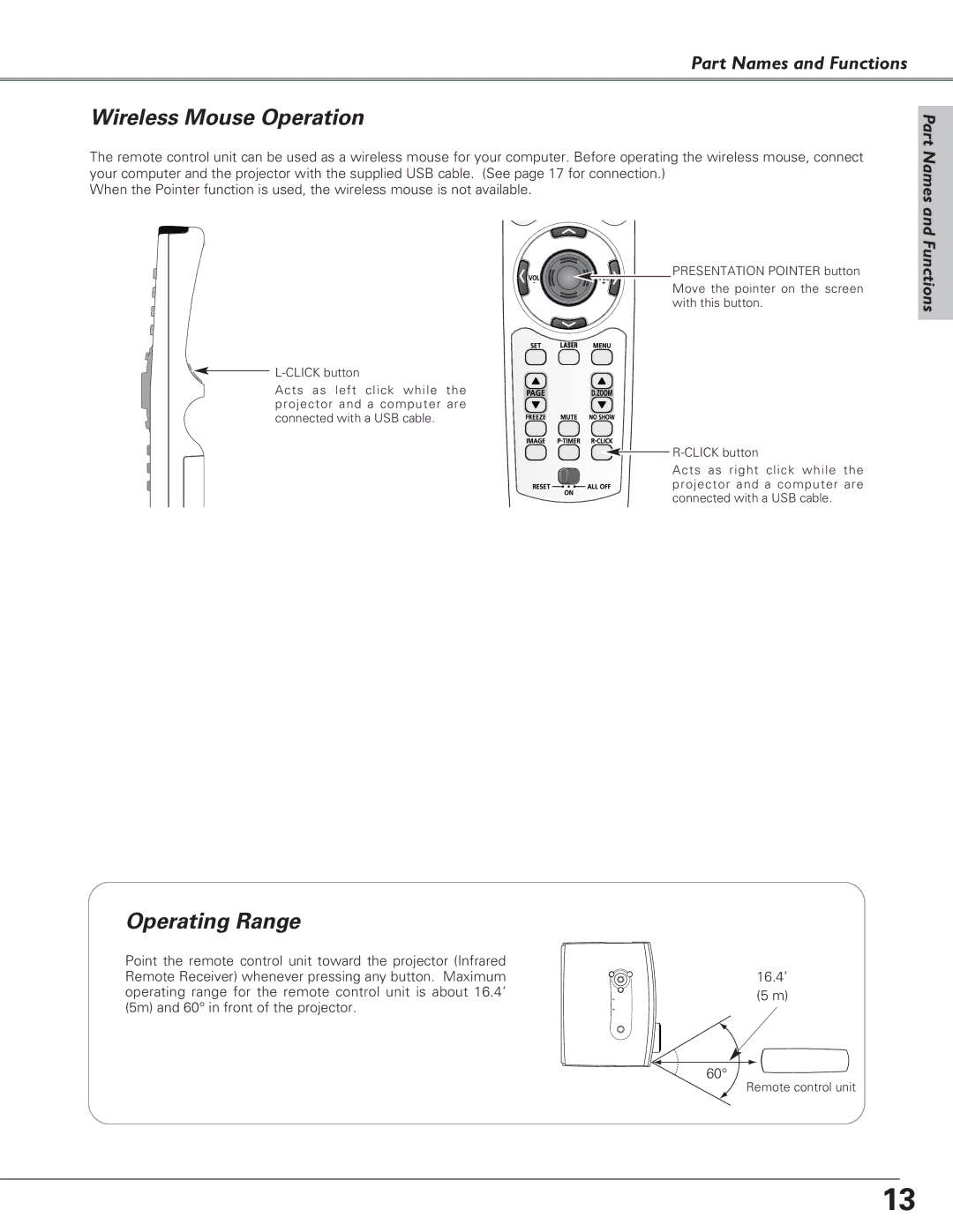 Canon LV-5220, LV-7225, LV-7220 owner manual Wireless Mouse Operation, Operating Range 