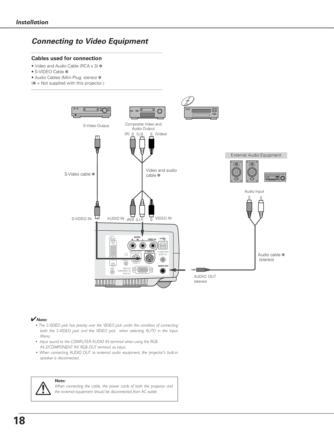 Canon LV-7225, LV-5220, LV-7220 owner manual Connecting to Video Equipment, Stereo 