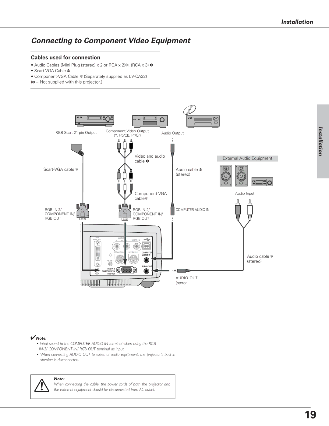 Canon LV-5220, LV-7225, LV-7220 owner manual Connecting to Component Video Equipment, Component RGB OUT 