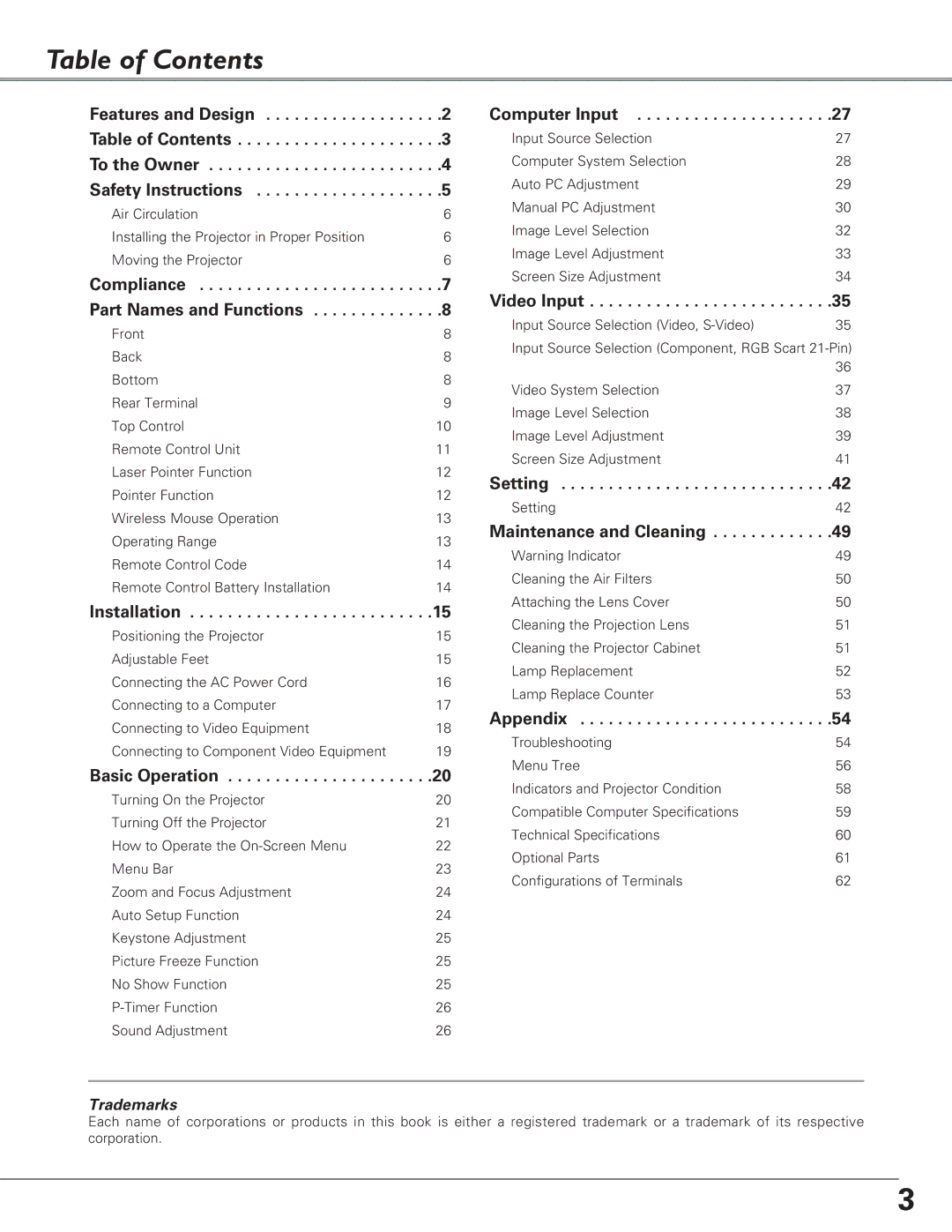 Canon LV-7225, LV-5220, LV-7220 owner manual Table of Contents 