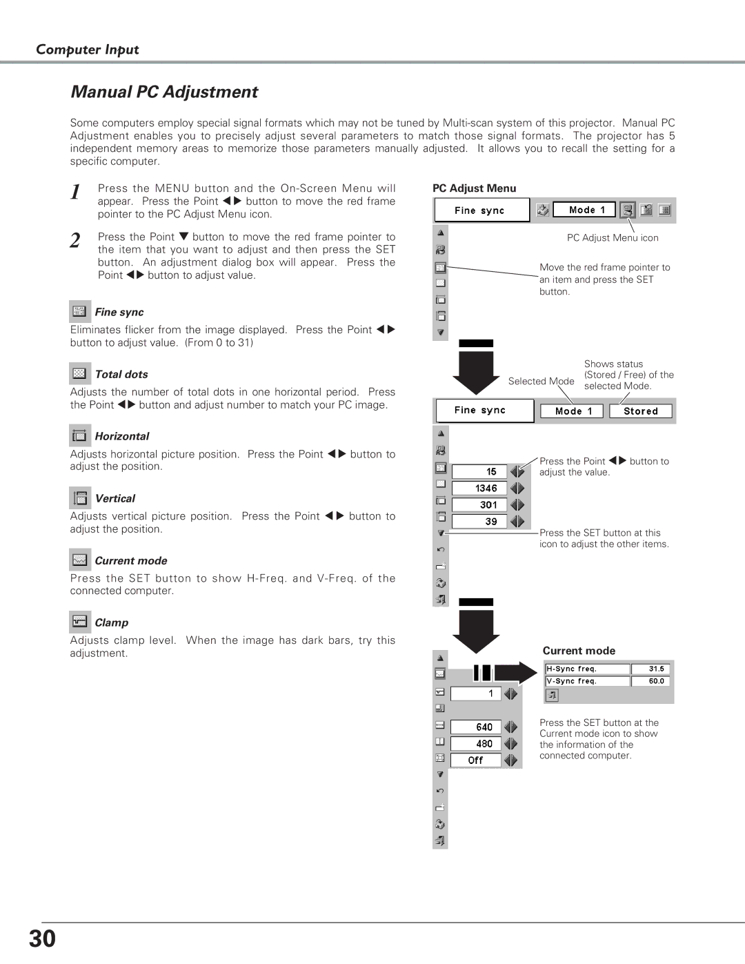 Canon LV-7225, LV-5220, LV-7220 owner manual Manual PC Adjustment 