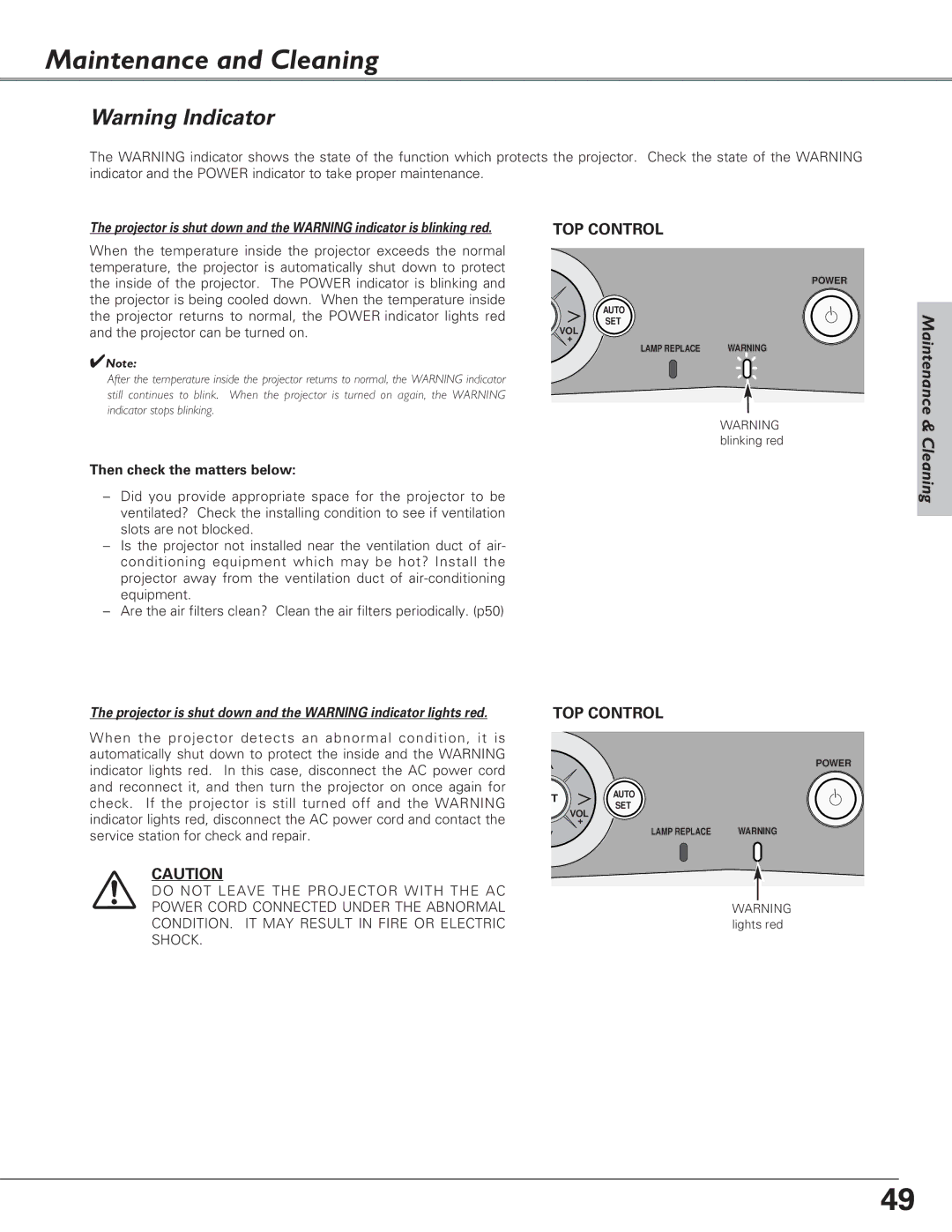 Canon LV-5220, LV-7225, LV-7220 owner manual Maintenance and Cleaning, Then check the matters below 