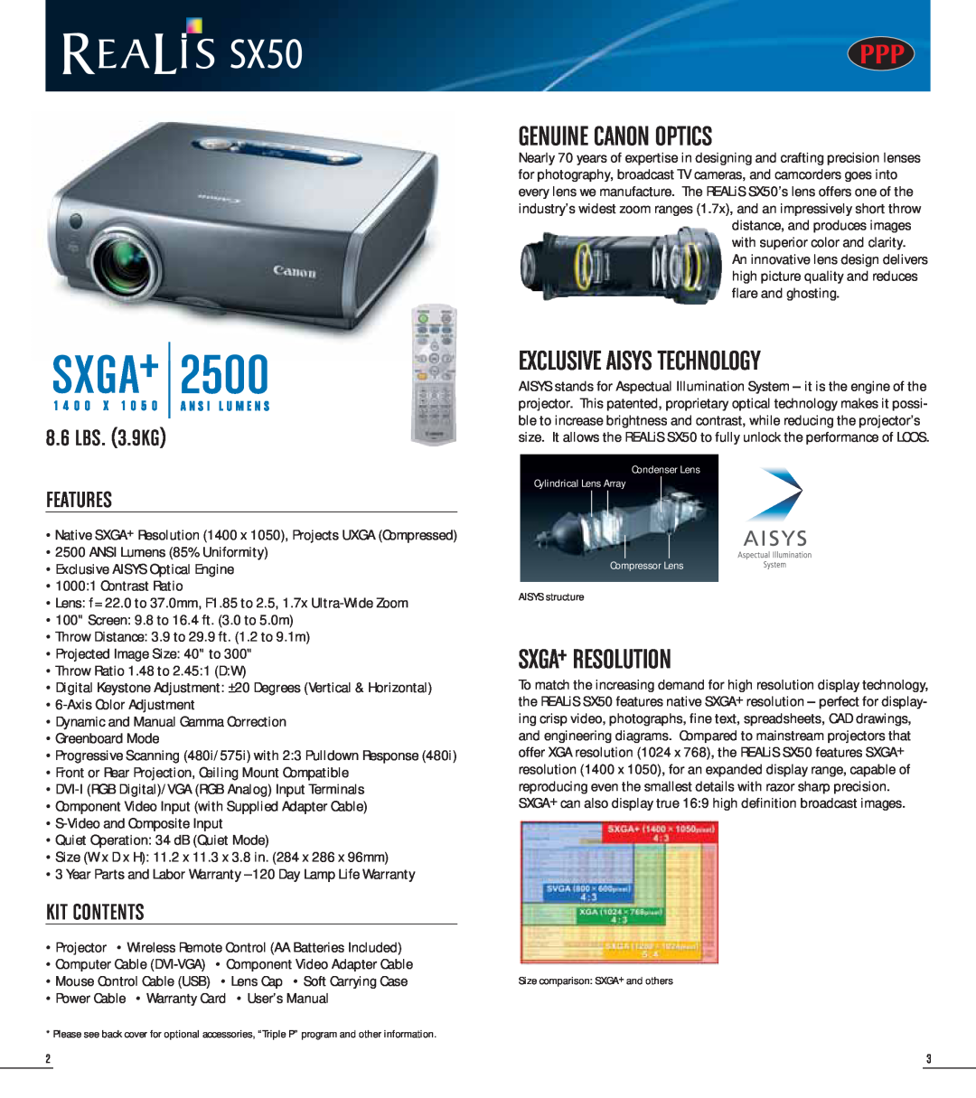 Canon RE-455X, LV-X5 Features, Kit Contents, 2500, Genuine Canon Optics, Sxga+ Resolution, Exclusive Aisys Technology 