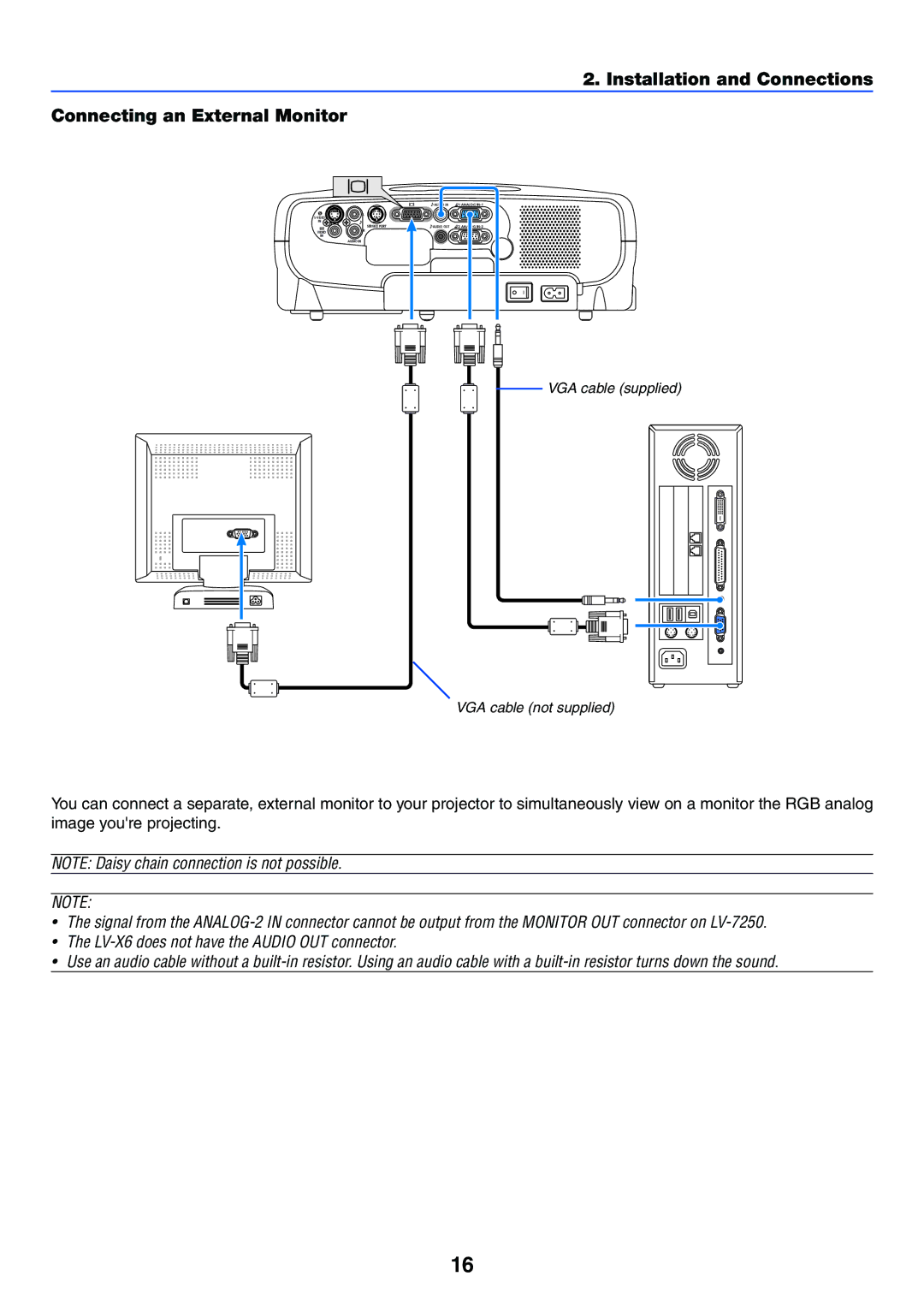 Canon LV-X6, LV-7250 manual Installation and Connections Connecting an External Monitor 