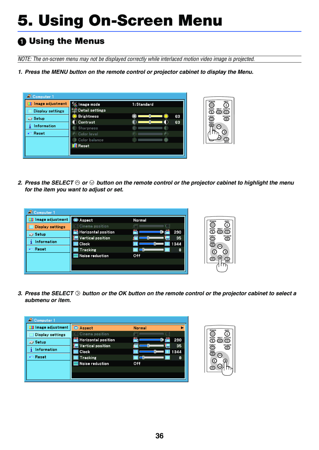 Canon LV-X6, LV-7250 manual Using On-Screen Menu, Using the Menus 