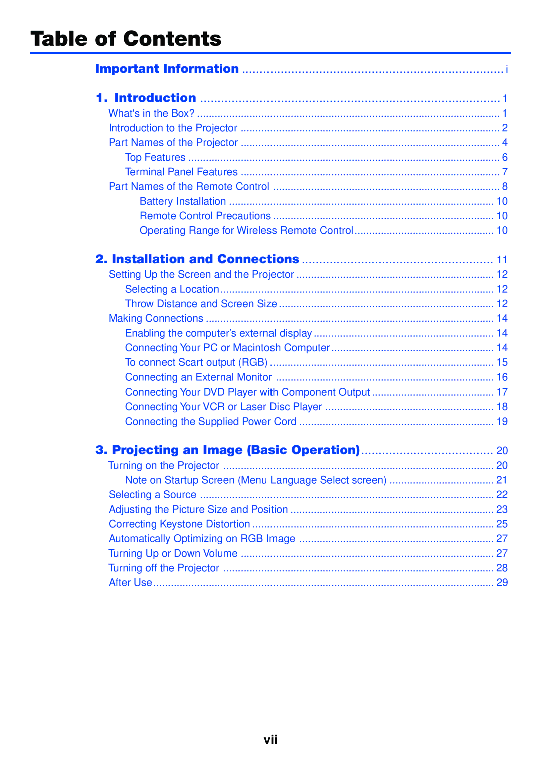 Canon LV-7250, LV-X6 manual Table of Contents 