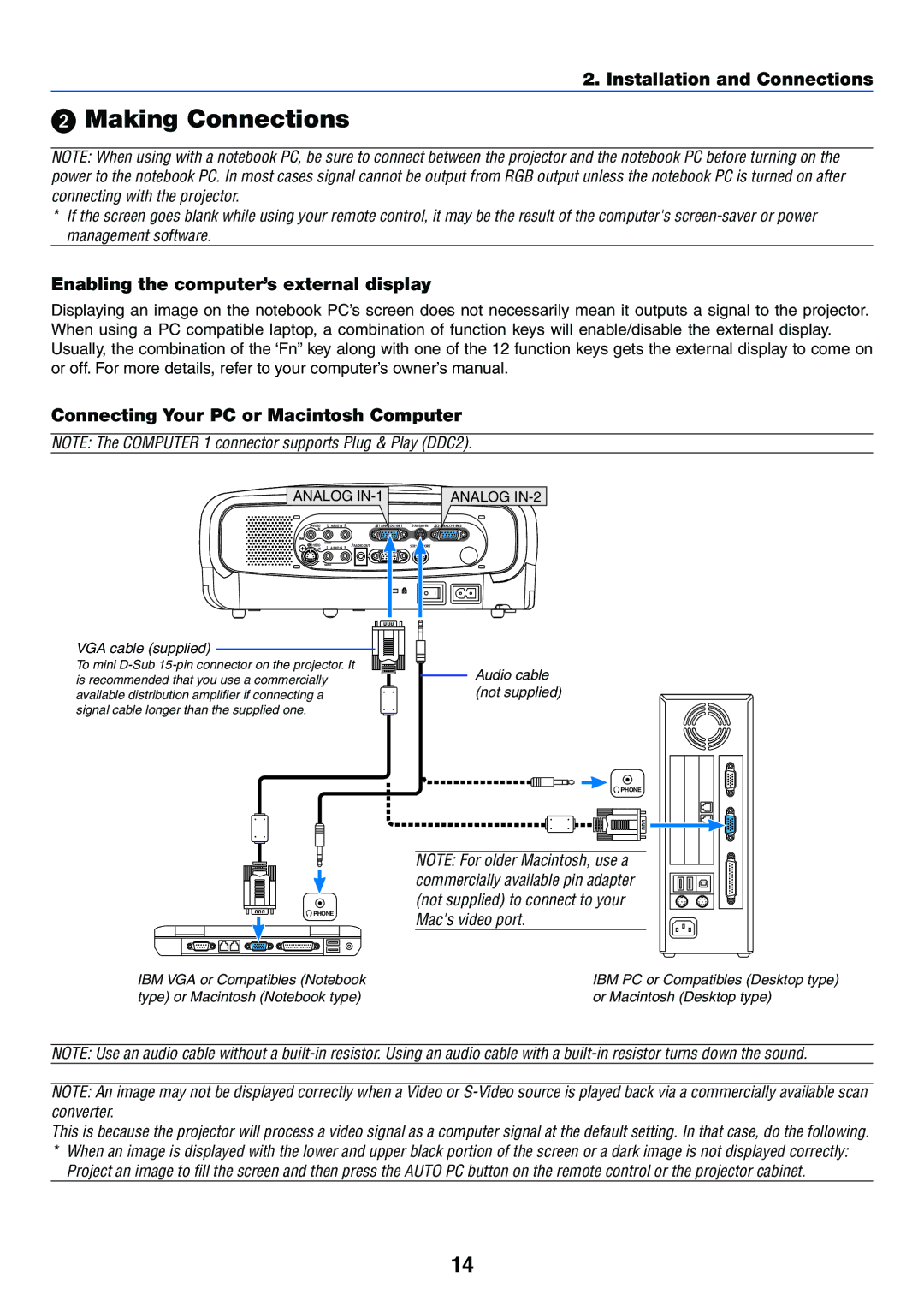 Canon LV-7255 manual Making Connections, Analog IN-1 Analog IN-2 