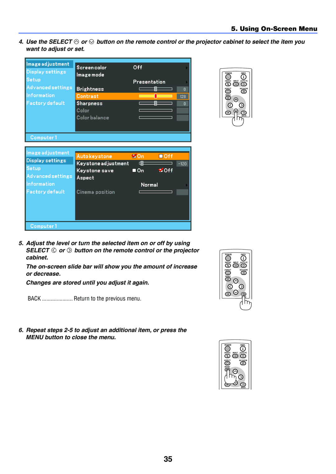 Canon LV-7255 manual Using On-Screen Menu 