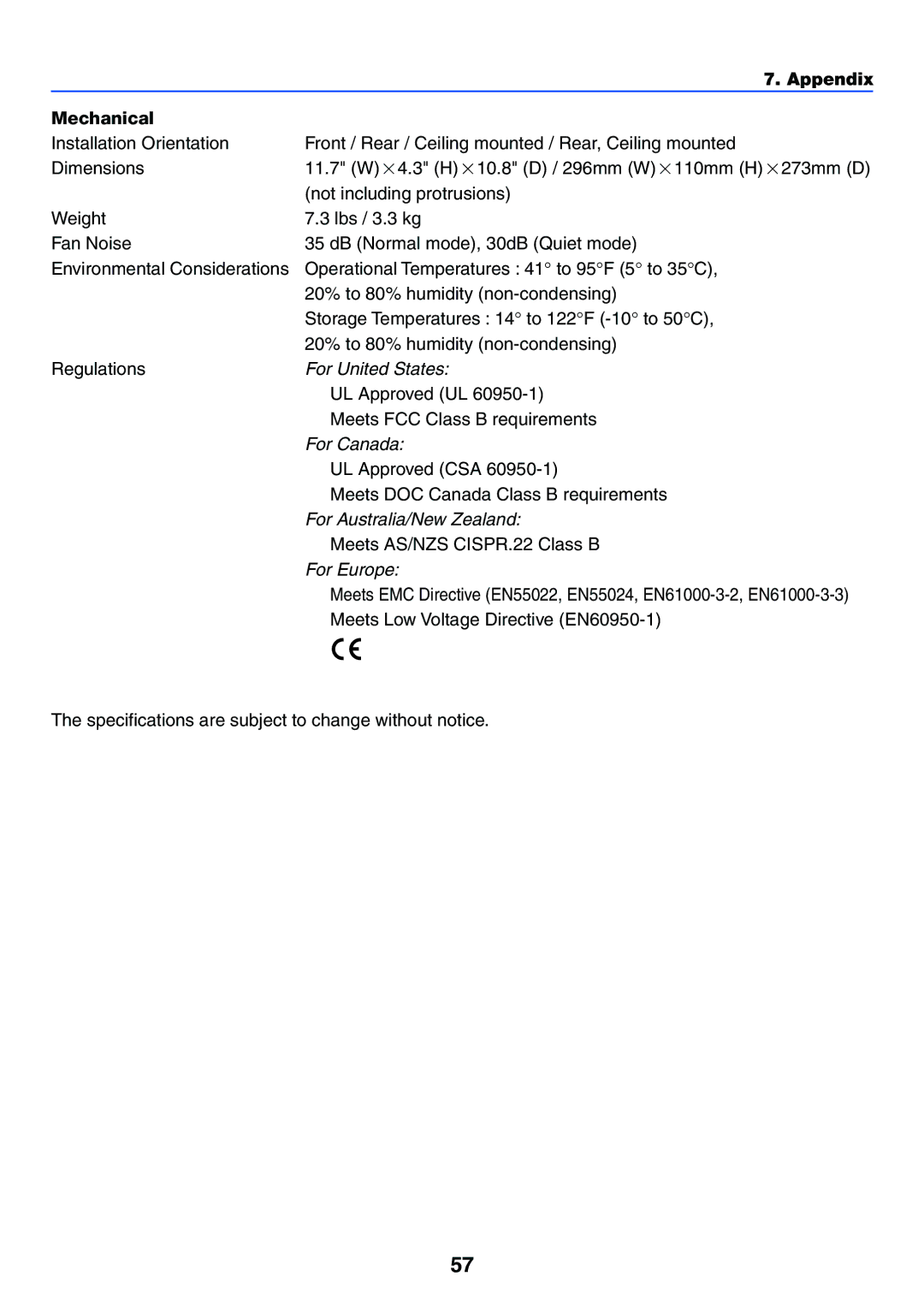 Canon LV-7255 manual Mechanical, For Europe 