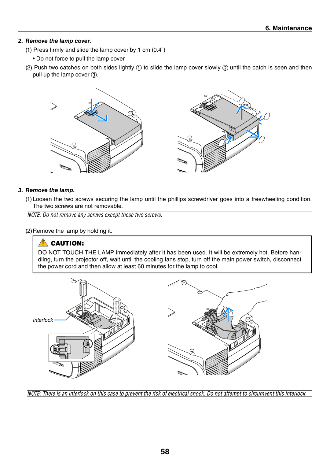 Canon LV-7265, LV-7260, LV-X7 user manual Remove the lamp cover 