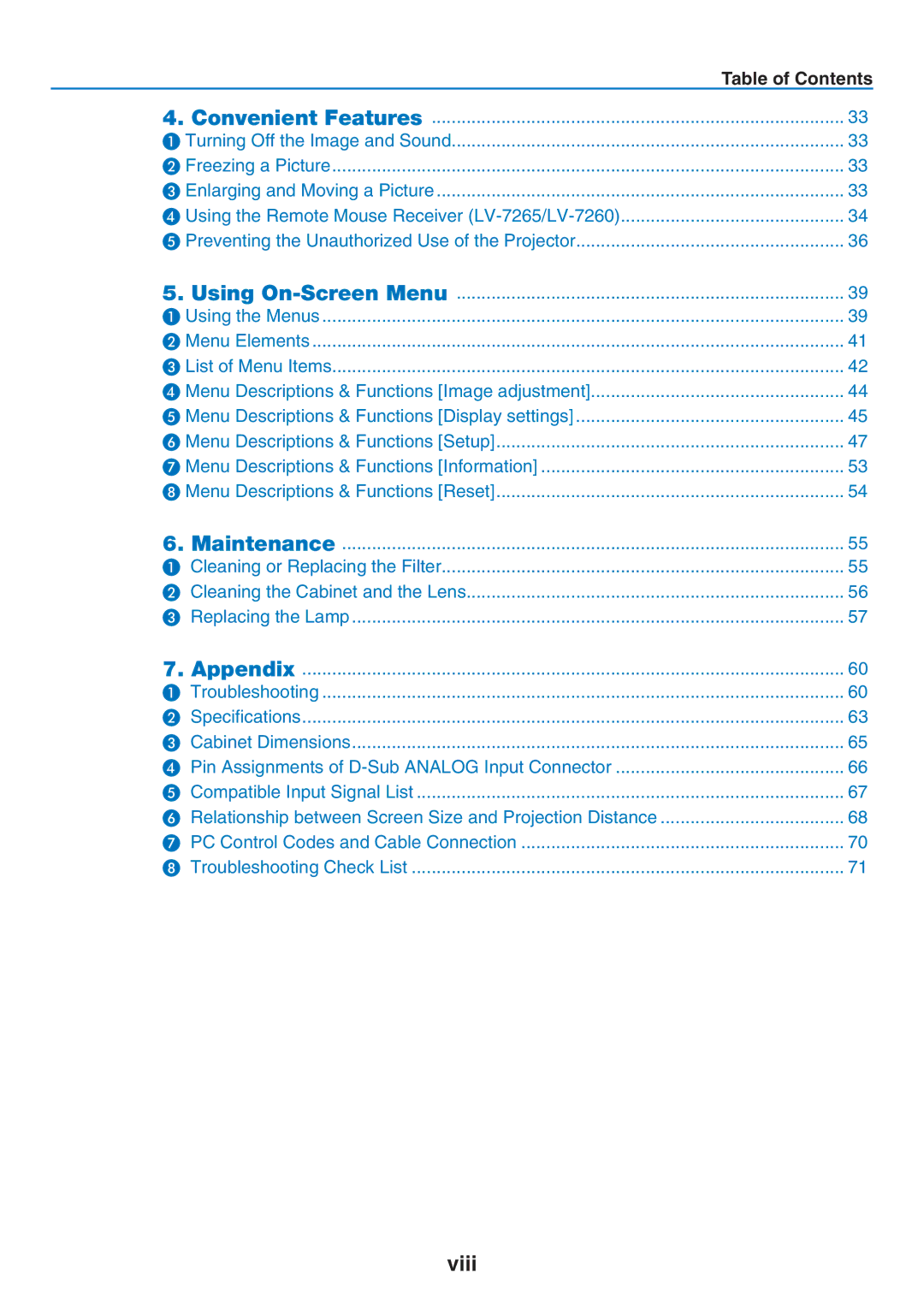 Canon LV-7260, LV-7265, LV-X7 user manual Viii 