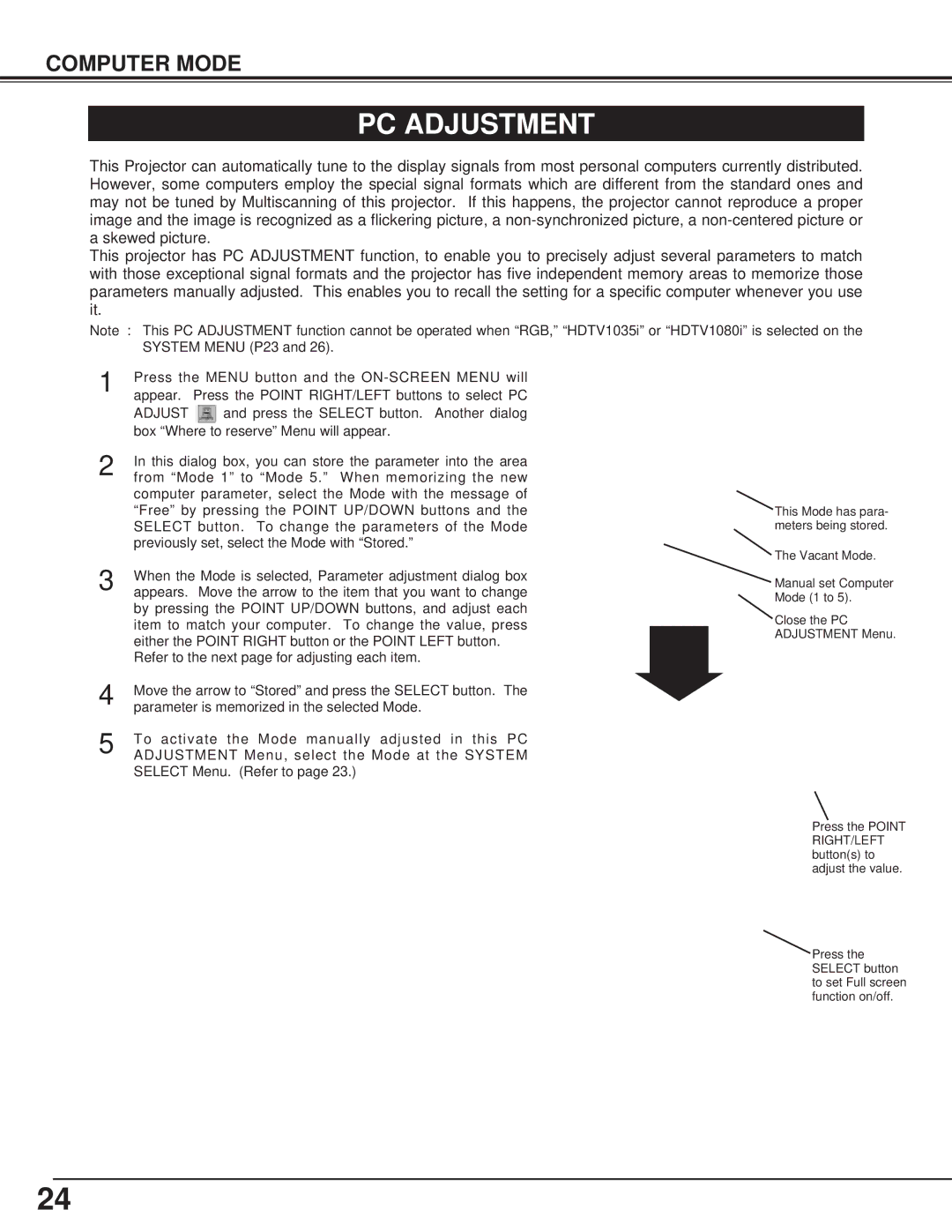 Canon LV-7325U owner manual PC Adjustment 