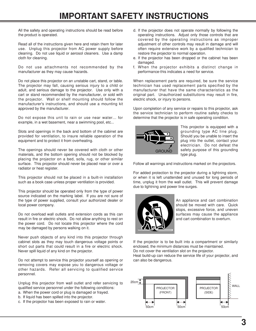 Canon LV-7325U owner manual Important Safety Instructions, Ground 