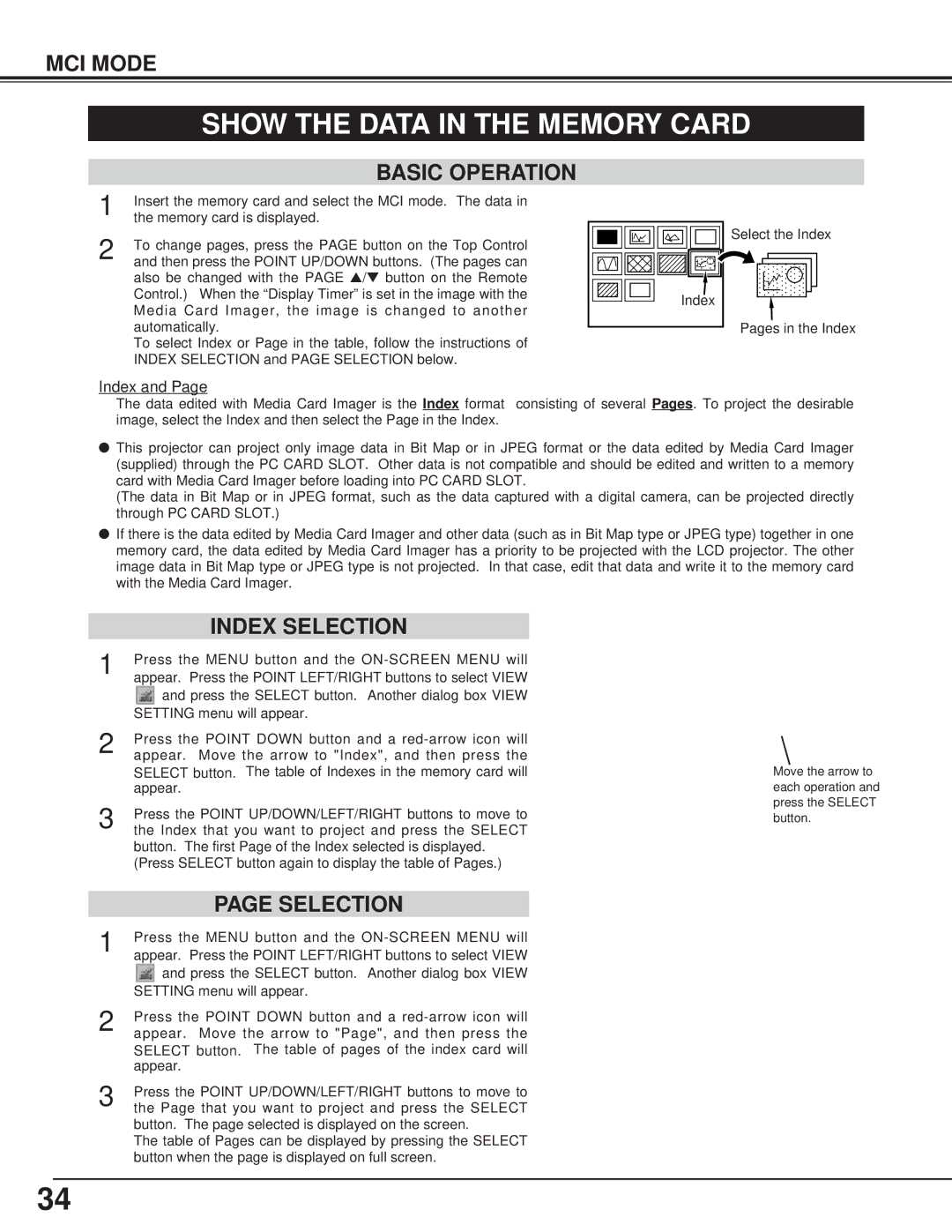 Canon LV-7325U owner manual Show the Data in the Memory Card, Index Selection 