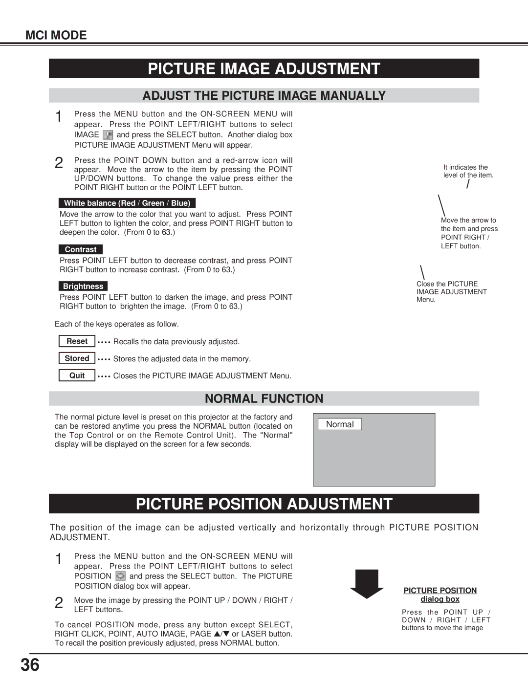 Canon LV-7325U owner manual Picture Image Adjustment, Adjust the Picture Image Manually 