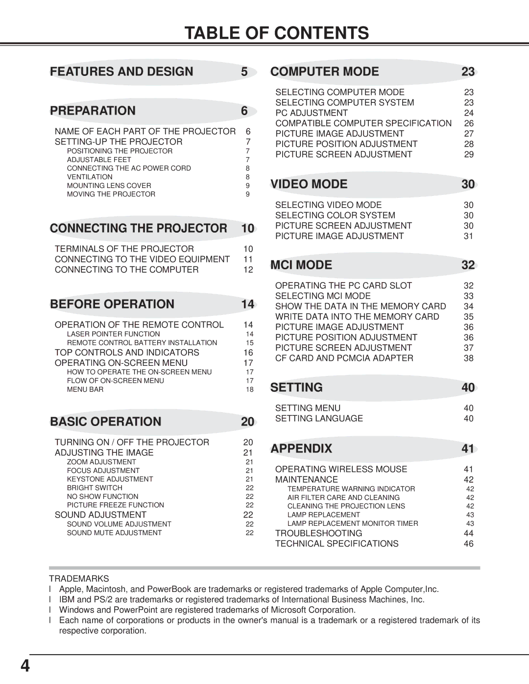 Canon LV-7325U owner manual Table of Contents 