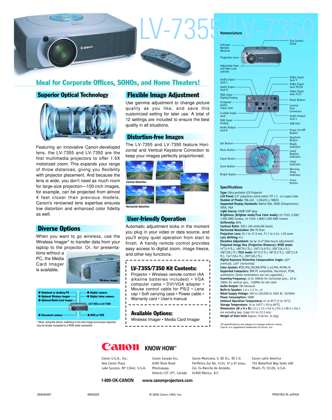 Canon LV-7350 manual Superior Optical Technology, Distortion-free Images, User-friendly Operation, Diverse Options 