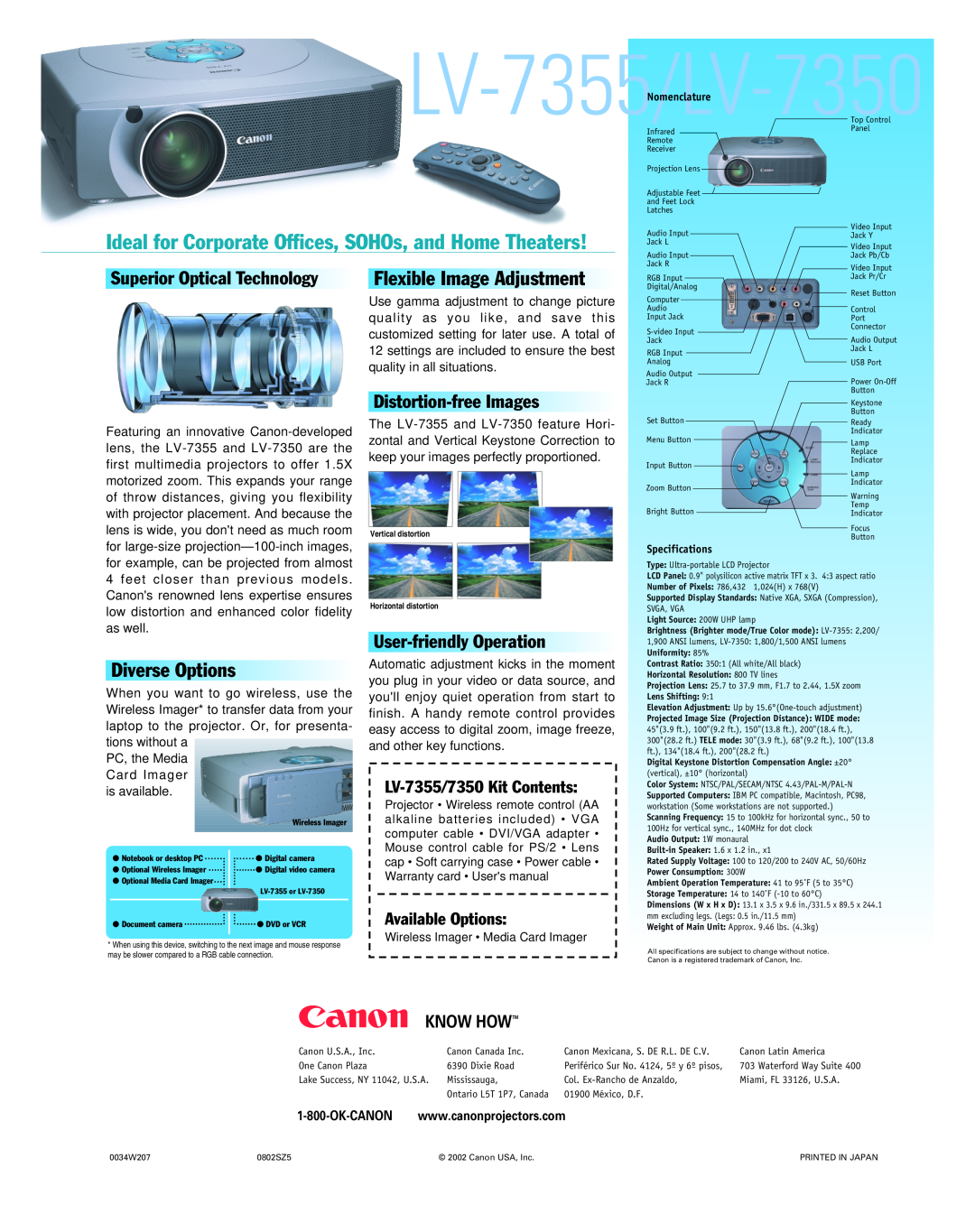 Canon LV-7350 Know Howtm, LV-7355/LVInfrared-7350, Ideal for Corporate Offices, SOHOs, and Home Theaters, Diverse Options 