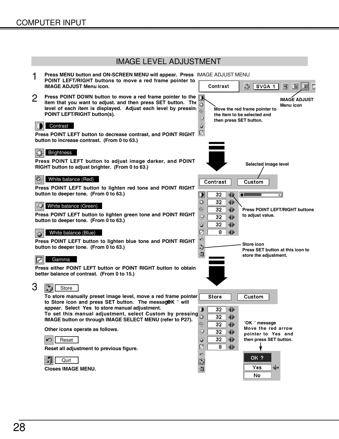 Canon LV-7355 LV-7350 owner manual Computer Input Image Level Adjustment, Image Adjust Menu 