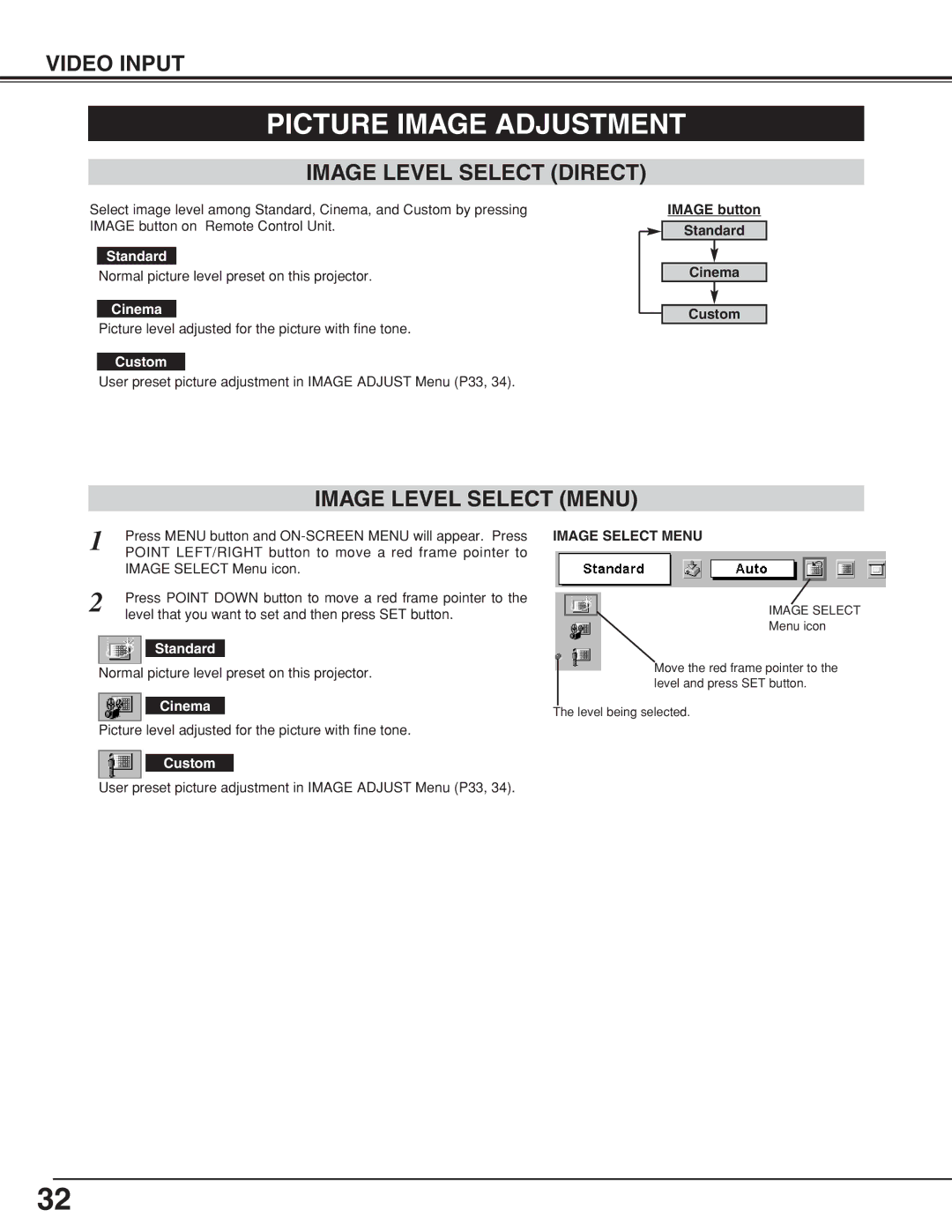 Canon LV-7355 LV-7350 owner manual Picture Image Adjustment, Cinema 