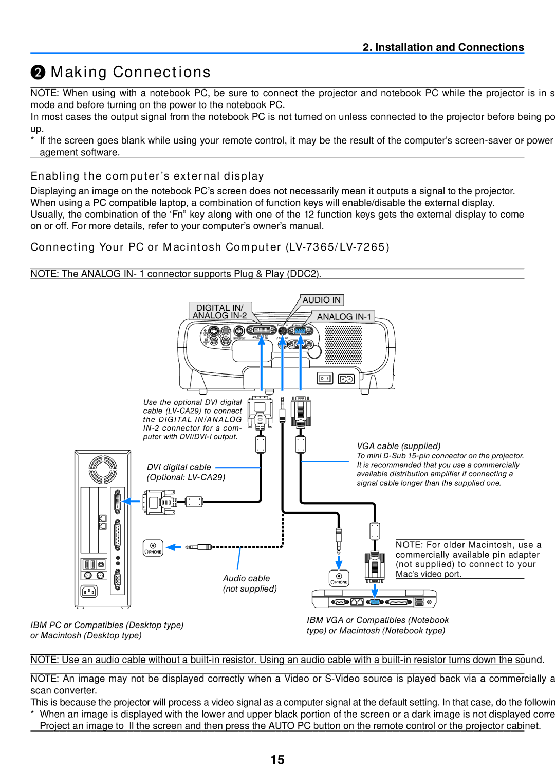 Canon LV-7365 user manual ❷ Making Connections, Digital Audio Analog IN-2 Analog IN-1 