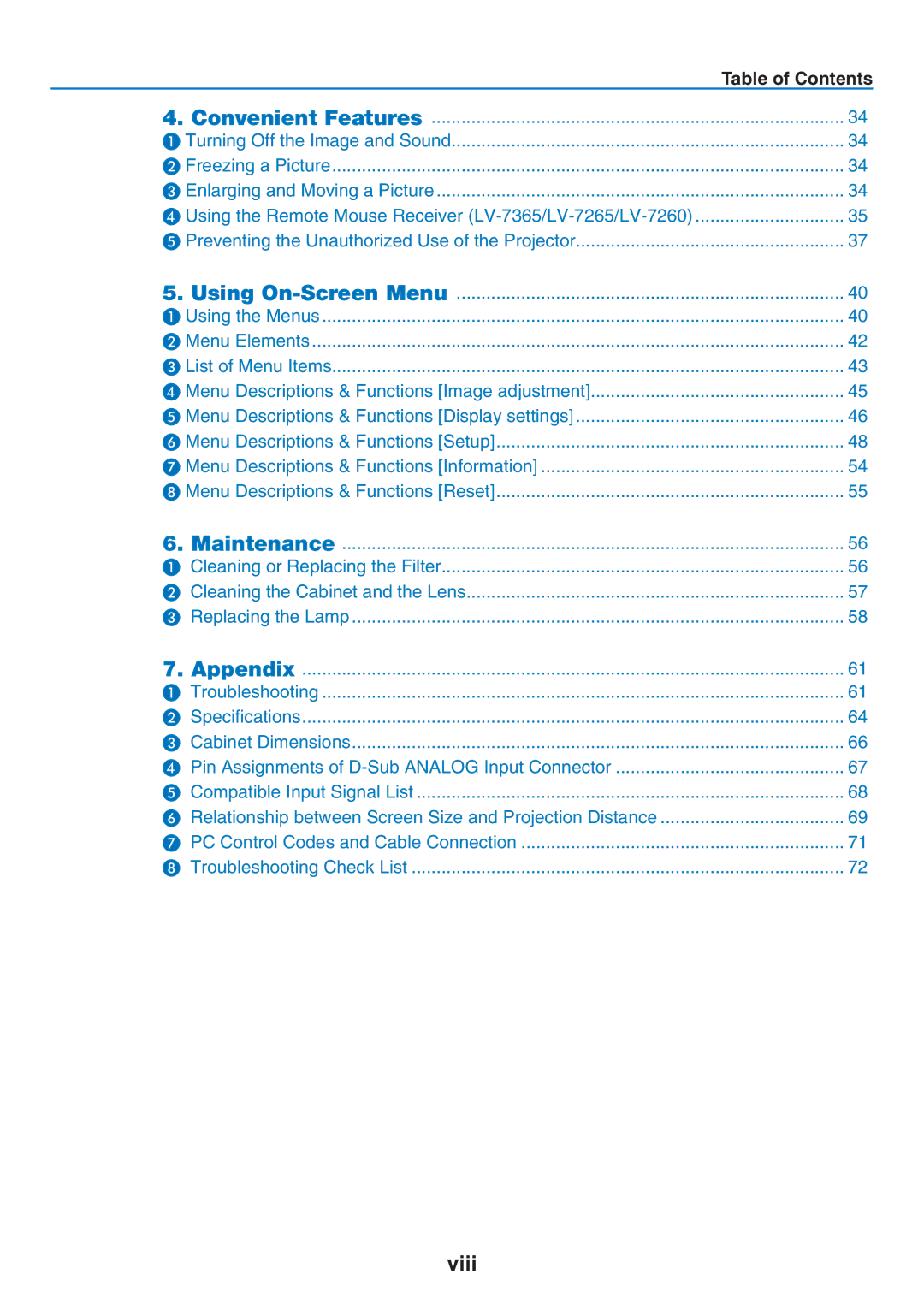 Canon LV-7365 user manual Viii 