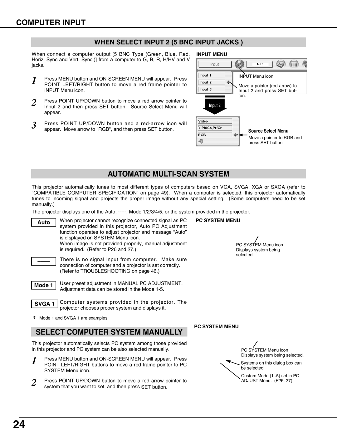 Canon LV-7565F owner manual Automatic MULTI-SCAN System, PC System Menu 