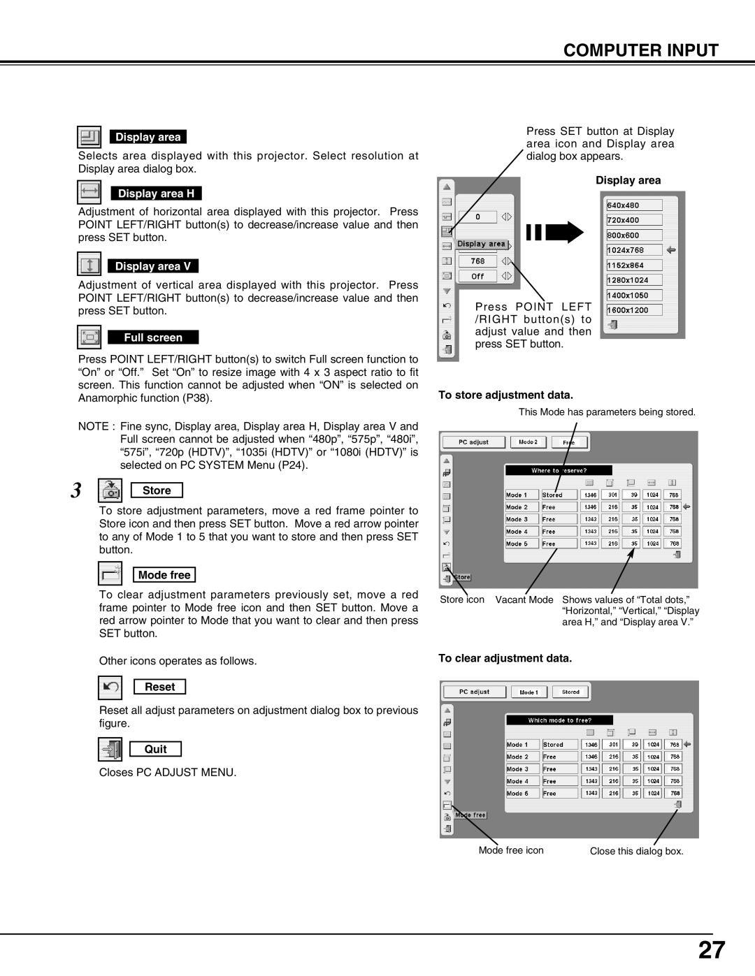 Canon LV-7565F owner manual Display area H, Full screen 