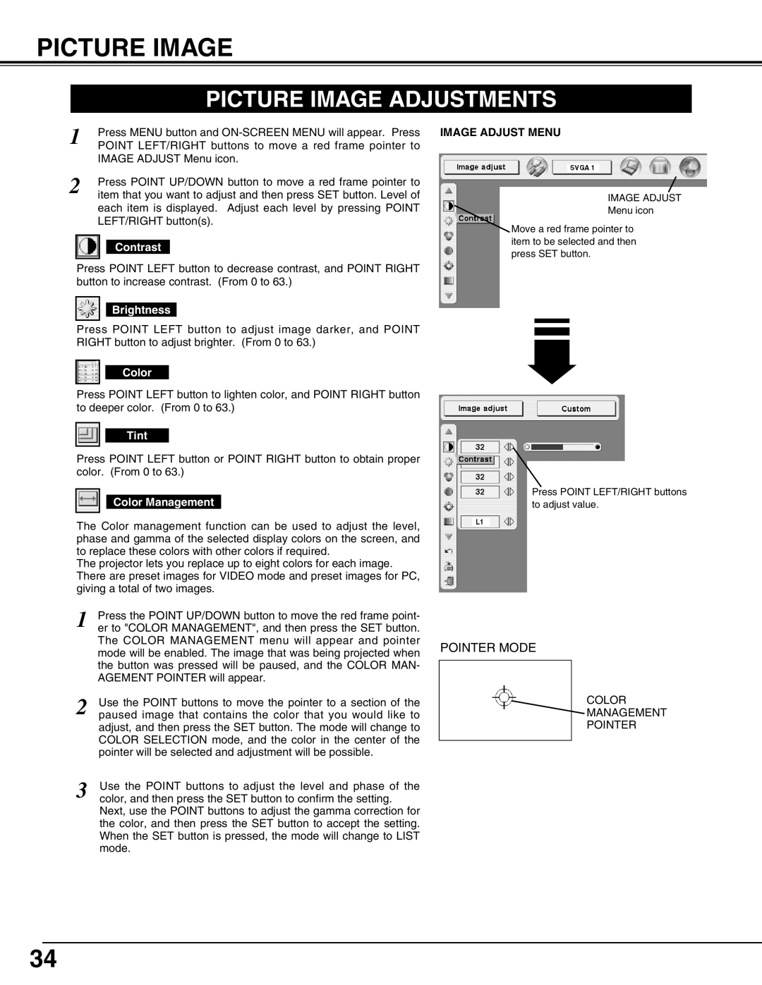 Canon LV-7565F owner manual Picture Image Adjustments, Image Adjust Menu 