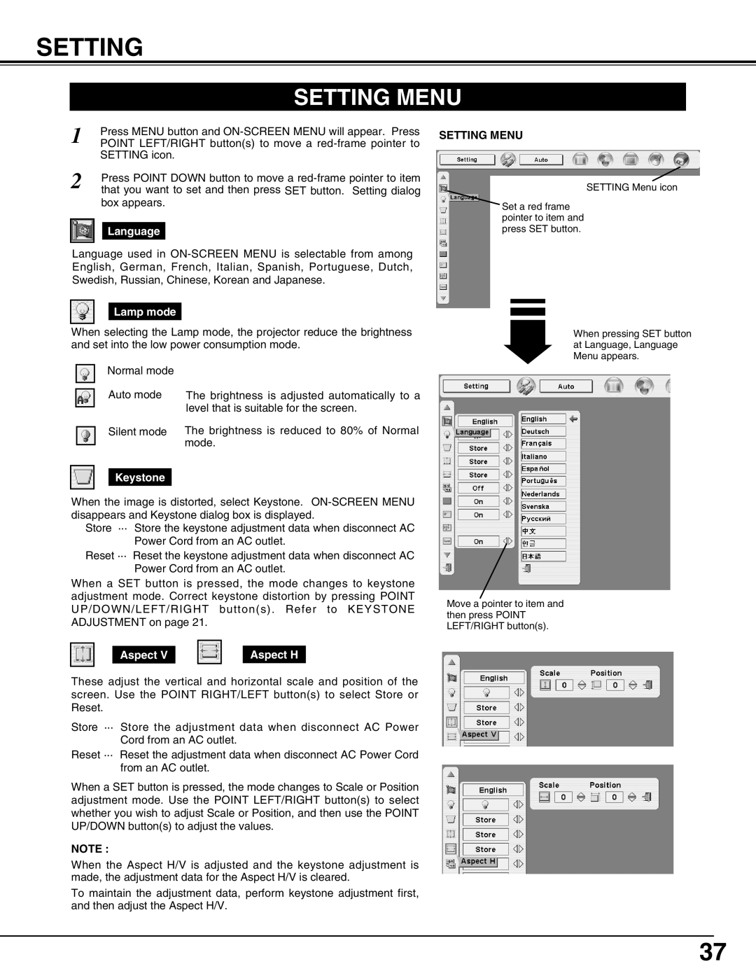 Canon LV-7565F owner manual Setting Menu 