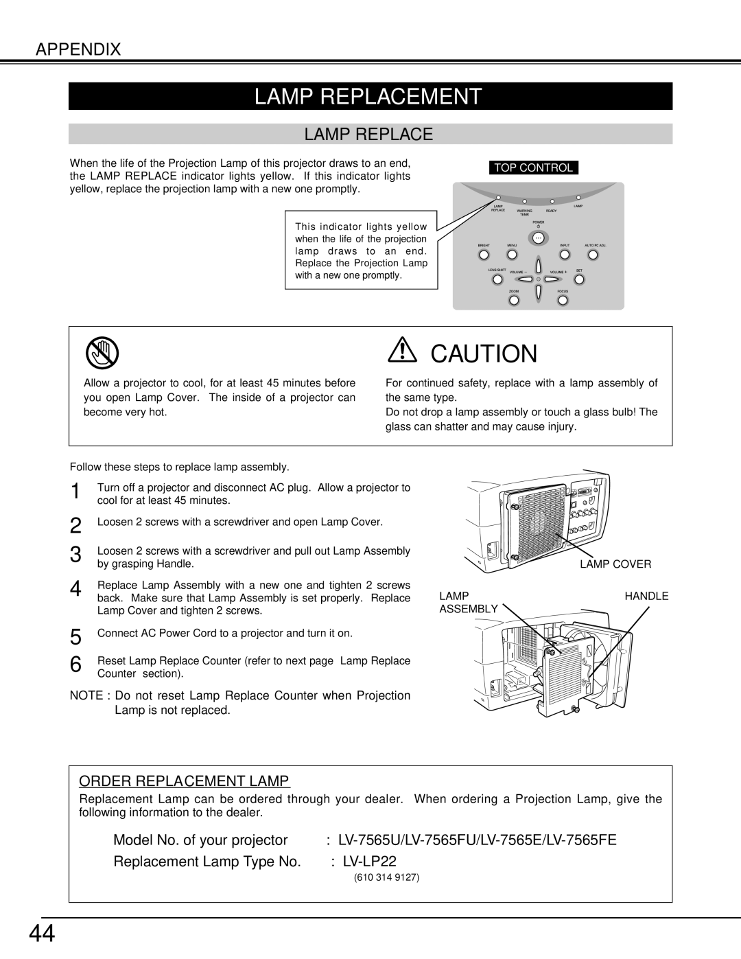 Canon LV-7565F owner manual Lamp Replacement 